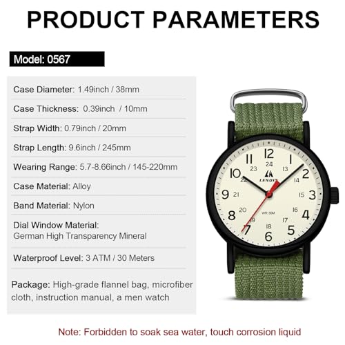 Image of LN LENQIN Mens Watches Unisex Military Sport Nylon Strap Stylish Luminous Fashion Analog Quartz Watch for Men Waterproof Army Tactical Casual Wristwatch