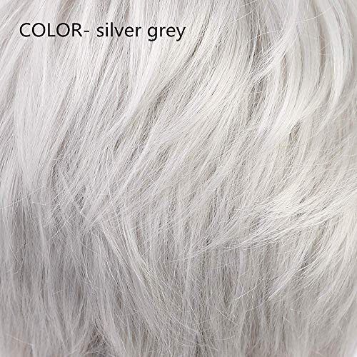 EMMOR Short Silver Grey Human Hair Wigs for Women Blend with Healthy Memory Fiber Pixie Curly Wig With Bang,Natural Daily Use Hair (Color 101#) - Image 4