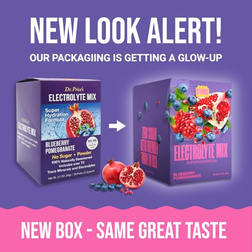 Image of Dr. Price's Electrolytes Hydration Powder Packets - Blueberry Pomegranate, 30 Packs | Sugar Free Electrolyte Drink Mix, 72+ Trace Minerals, Manganese | Keto, Vegan, Doctor-Formulated, Made in USA