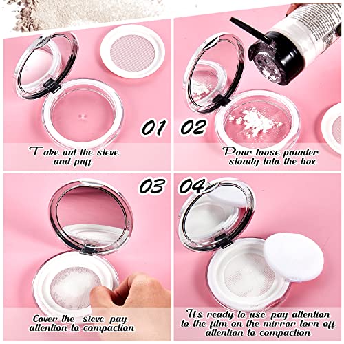 2 Pieces Loose Powder Container with Puff 0.17/0.7 oz Reusable Plastic Empty Powder Case Portable DIY Empty Makeup Powder Container Loose Powder Compact Case with Mirror and Elasticated Net Sifter - Image 6