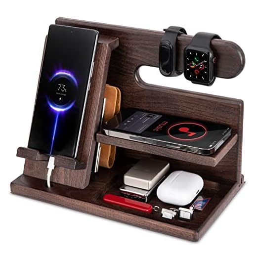 Gifts for Men Wood Phone Docking Station Ash Key Holder Gift for Him Cell Phone Stand Organizer Dad Birthday Husband Anniversary Nightstand Purse Father Graduation