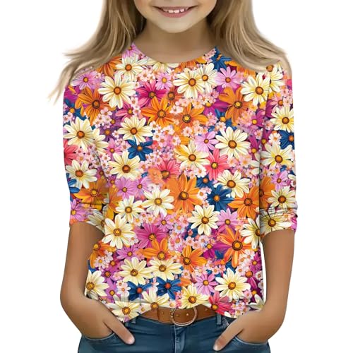 Shirts for Teens Girls Oversized Round Neck 3/4 Sleeve Tops Fall Pullover Tops 1/2 Sleeve Graphic Cute Outfits