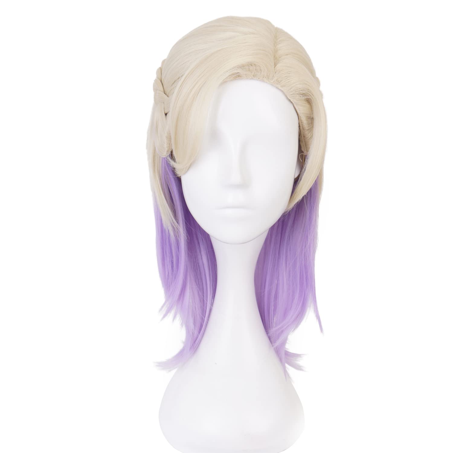 Blonde Mixed Purple Medium Wig for Anime Costume with Straight Heat Resistant Synthetic Hair for Women Halloween Cos Anime Party Comic Con Replacement Wigs