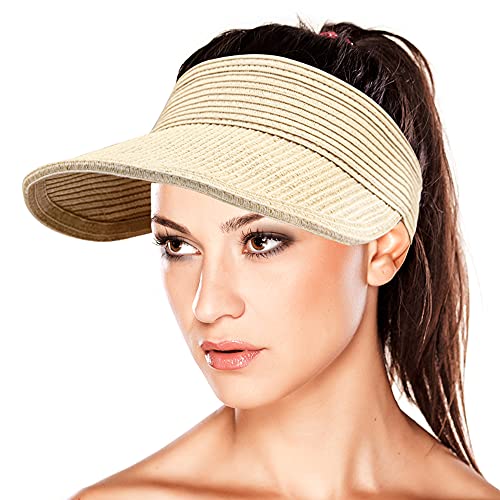 MAYLISACC Womens Sun Visor Straw Hats for Women Sun Hat for Women Roll up Beach Hat Women's Sun Hats Foldable/Packable Womens Visor Women's Sun Hats Golf Hat Sun Visor Womens Sun Hat (Beige)