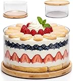 25DOL XXL Extra Large 10 inch Clear Glass Salad Bowl Dish【Hand Blown】 Dual Function Bamboo Lid - Mixing Bowl for Salads, Dessert, Fruit, Punch - Centerpiece Large Serving Bowls - Airtight Lid