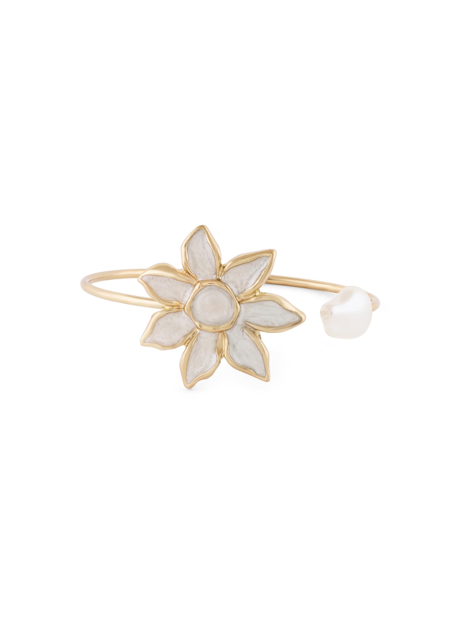 ZAVERI PEARLS White Enamel Flower Pearl Embellished Contemporary Cuff Bracelet For Women-ZPFK22289