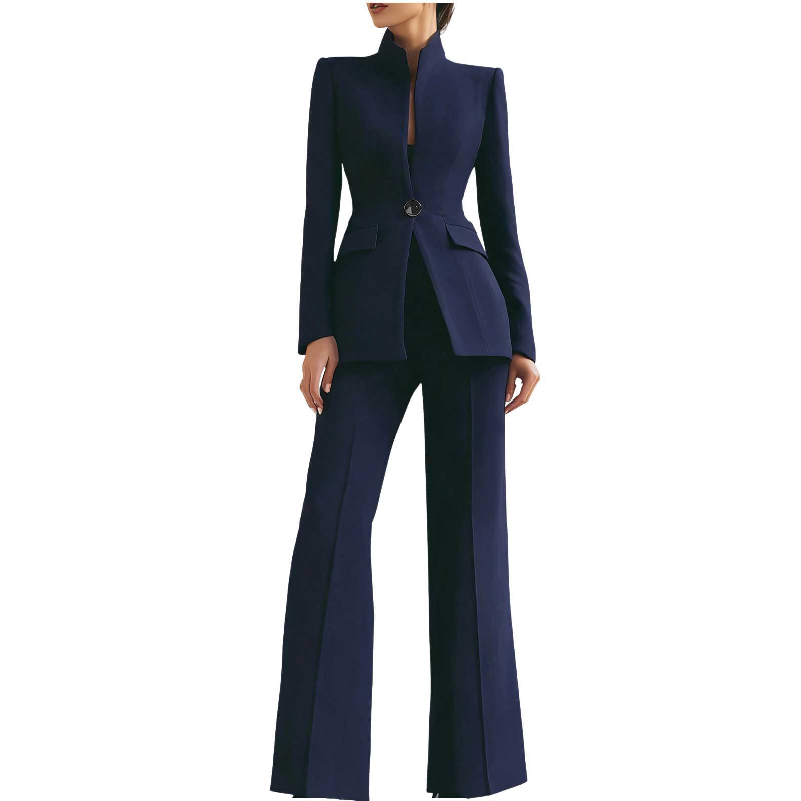 HGps8w Womens 2 Piece Blazer Sets - Stand Collar Business Casual Suit Jackets Elegant Professional Work Office Pant