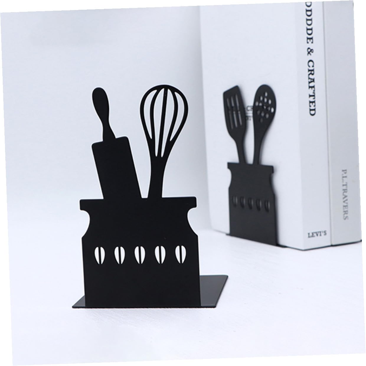 POPETPOP Sujetalibros Metálicos Negros 2piezas para Libros y Revistas, Soporte Resistente Que Mantiene los Libros en Posición Vertical para Decoración de Escritorio o Librería