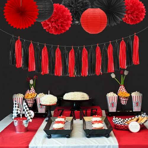 Image of Black Red Graduation Party-Decorations Garland - 36pcs Congrats Grad Class 2026 Banner,Hat Hanging Streamer,College High School Congratulations Master Celebration Classroom Backdrop Decor Burgleda