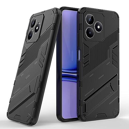 BORYA Funda para Realme C53/Realme C51, Delgada Antigolpes Premium PC+TPU Carcasa, Anticaída Estuche con Soporte Invisible, Robusta Protección Grado Militar Caso, Negro