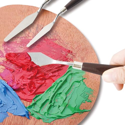 Image of CONDA 5 Pcs Palette Knife Painting with 3 Plastic Scrapers, Stainless Steel Spatula Palette Knife Oil Paint Metal Knives Wood Handle