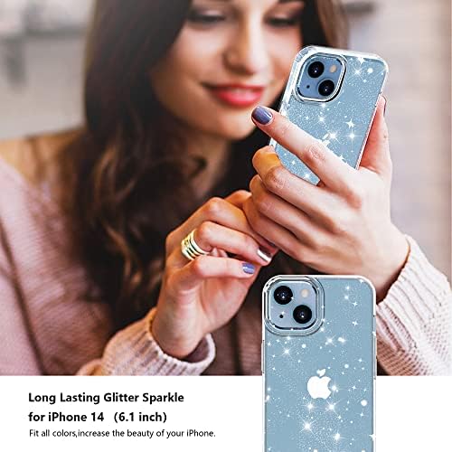 Gimane Glitter for iPhone 14 Case, 2 Pack [Tempered Glass Screen Protector + Camera Lens Protector], Cute Clear Sparkle Shockproof Protective Phone Case Cover for Women Girls-Clear Glitter