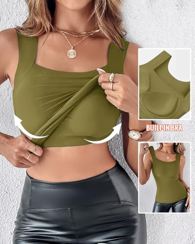 Image of CHICME Womens U Neck Shapewear Built-in Bra Tank High Strechy Sleeveless Slim Fit Tops Camisole Workout Tops