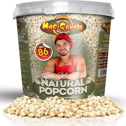 MacCorns - The Popcorn Chef's - Natural (Naked) Popcorn Sharing Bucket | Crisp & Nutritious, Healthy Low Calorie Snacking | Allergen Free !