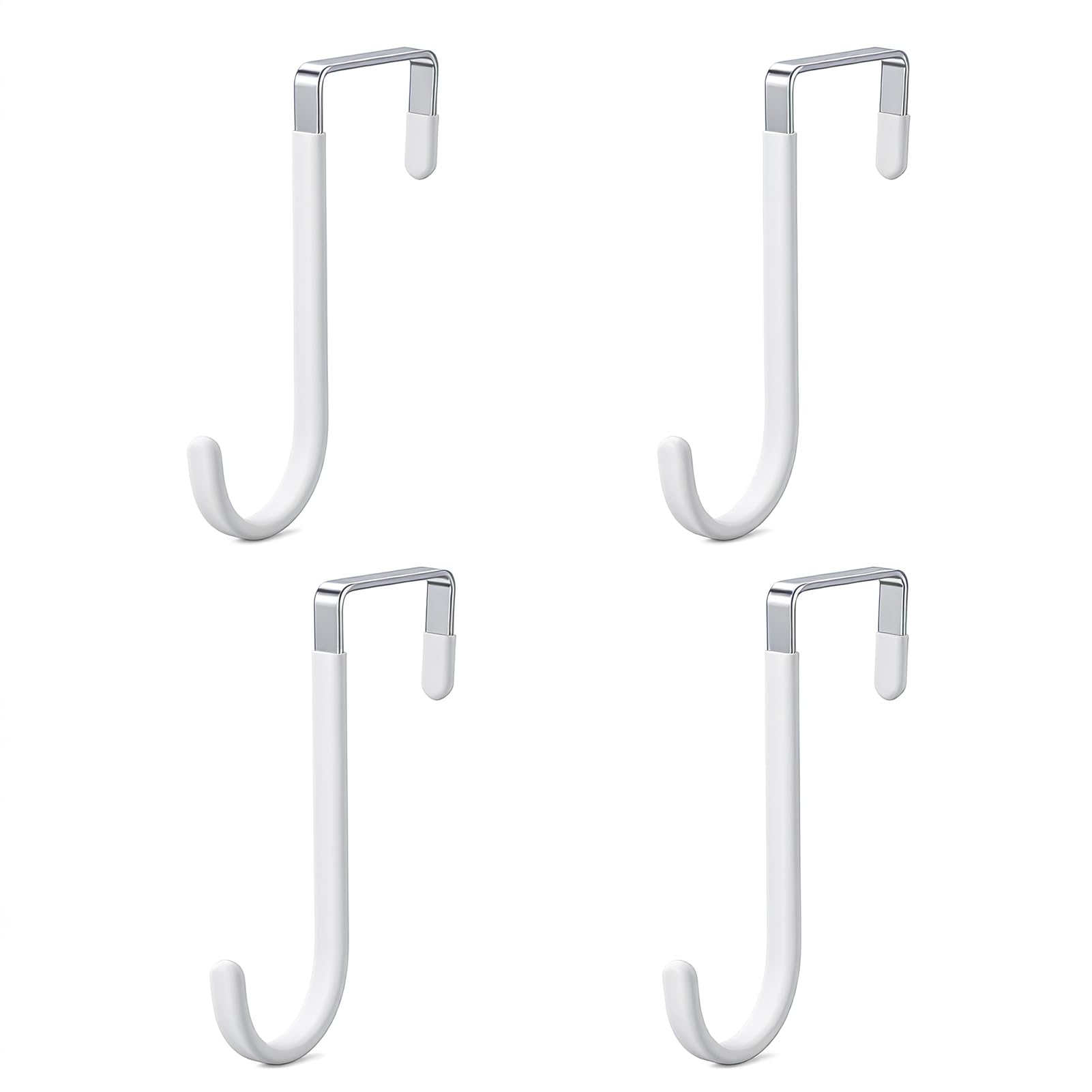 SouStar 4 Pcs White Over Door Hooks, Metal Over Door Hanger with Anti-Scratch Rubber Coating, 3.7cm Door Hooks for Hanging Clothes, Behind Door Coat Hooks for Bedroom Bathroom