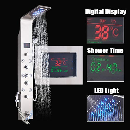 Grifería para bidet y ducha de baño, columna de ducha digital con pantalla LED, torre de ducha con chorros SPA, agua fría y caliente miniatura 3
