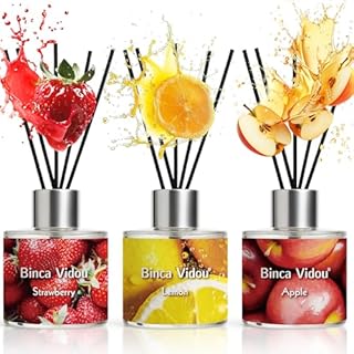 Binca Vidou Reed Diffuser 50ml Pack of 3 - Lemon Apple Strawberry Scented Oil Reed Diffuser Set with 12 Sticks - 50 Days Lasting & Strong Aroma - Home Fragrance Diffuser for Bedroom Bathroom Office
