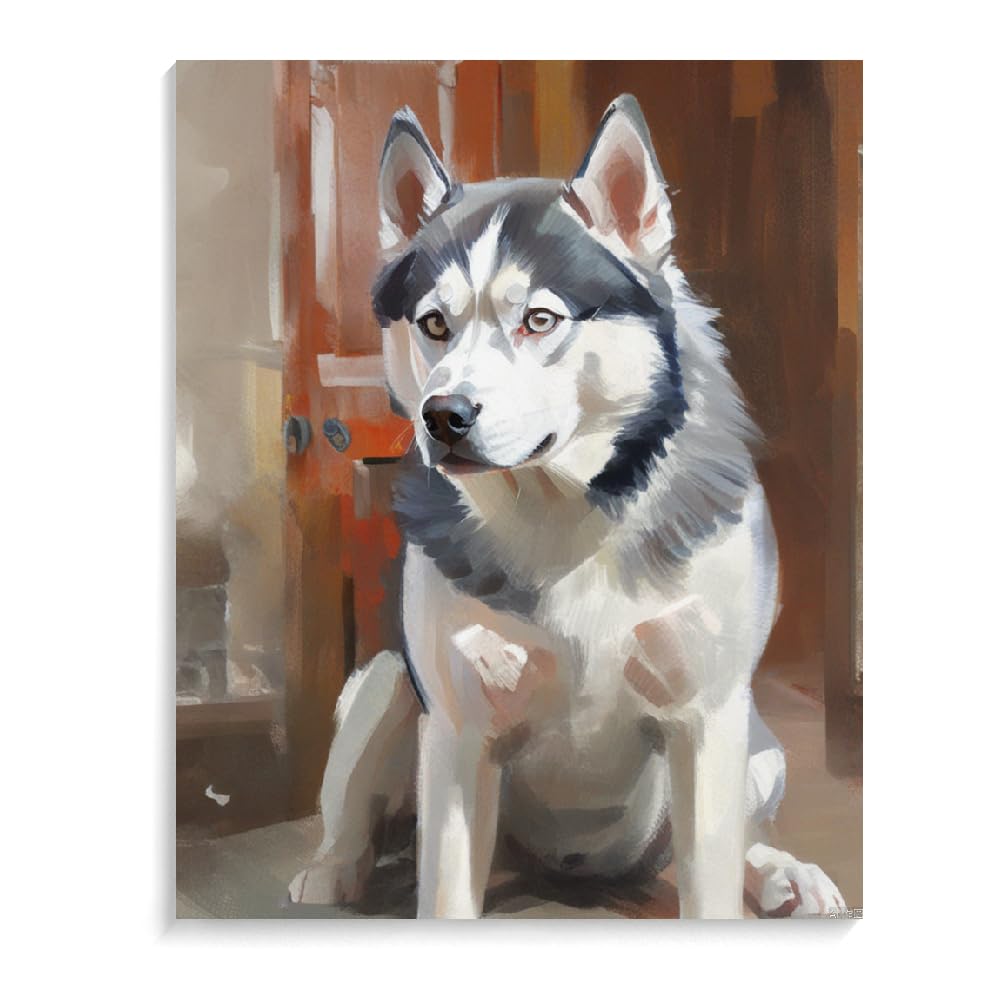 Paint by Numbers Siberian Husky Dog DIY Acrylic Painting Kit with Brushes Pigment Oil Painting Artwork Adults Beginners Wall Decor 12x16inch(30x40cm) Frameless