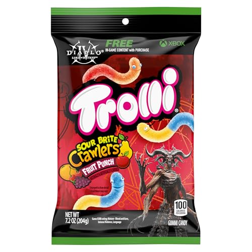 Trolli Sour Brite Crawlers Candy, Fruit Punch, Sweet and Sour, Gummy Worms, 7.2 oz