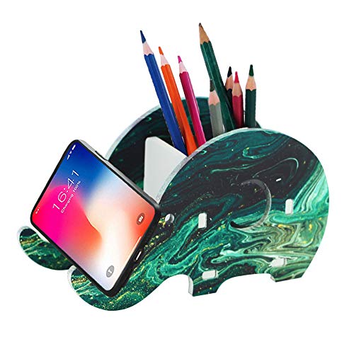 Hennaja Desk Supplies Organizer, Creative Elephant Pencil Holder With Phone Holder Desk Organizer Desktop Pen Pencil Mobile Phone Bracket Stand Storage Box Organizer(1 Pack,1-Green Quicksand)
