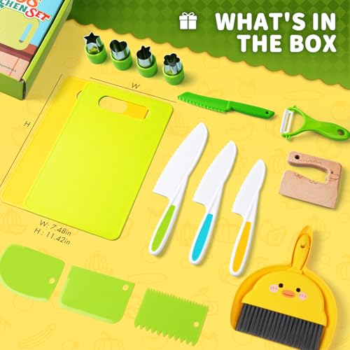 Image of Kids Kitchen Tools,18 Pieces Toddler Cooking Sets Real-Montessori Cooking Set for Toddlers Kids Chef Set with Children Safe Knives Cutting