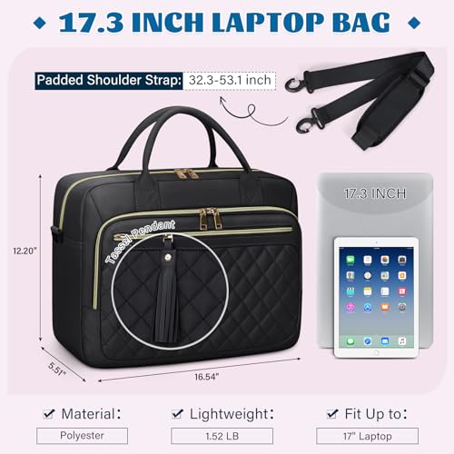 Image of RAINSMORE Laptop Bag 17.3 Inch Briefcase for Women Waterproof Computer Messenger Shoulder Bags Large Laptop Case for Work Business Office Travel College, Black