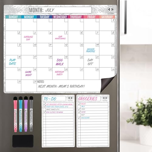 Dry Erase Magnetic Calendar for Refrigerator 16.5x13; 2 Wide Note...