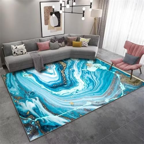 Teppich design bleu abstrait aux finitions soignées 200x200 - 2