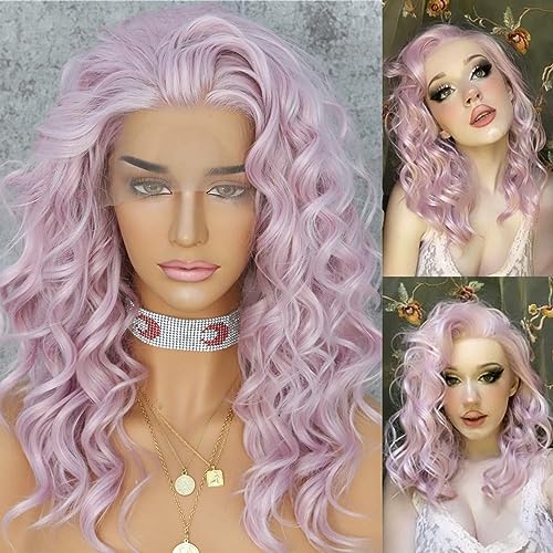 Sapphirewigs Light Purple Pink Color Curly No-Tangle Glueless Women Party Daily Makeup Cosplay Party Women Fashion Synthetic Lace Front Wigs #TOP7