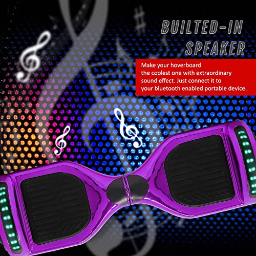 Longtimeusa 6.5" Flashing Wheels Rechargeable Battery Self Balancing Scooter Electric Hoverboard For Kids And Adult Bluetooth Speaker Led Lights Ul2272 (Chrome Purple) #TOP2