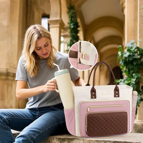 Image of LOVEVOOK Laptop Tote Bag for Women, Work Bags Teacher Tote Bag, Nurse Bags Laptop Bag With Large Cup Holder, Professional Briefcase Business Large Handbag, Mother Gift, 17 Inch