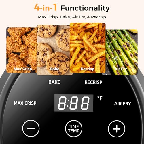 Image of 4-in-1 Portable Glass Air Fryer - 1500W, 400F Precise Heat, 4.2QT & 1.6QT Dual Glass Containers and Lids, Non-Toxic, Max Crisp /Bake /Air Fry /Recrisp,Microwave, Freezer & Dishwasher Safe