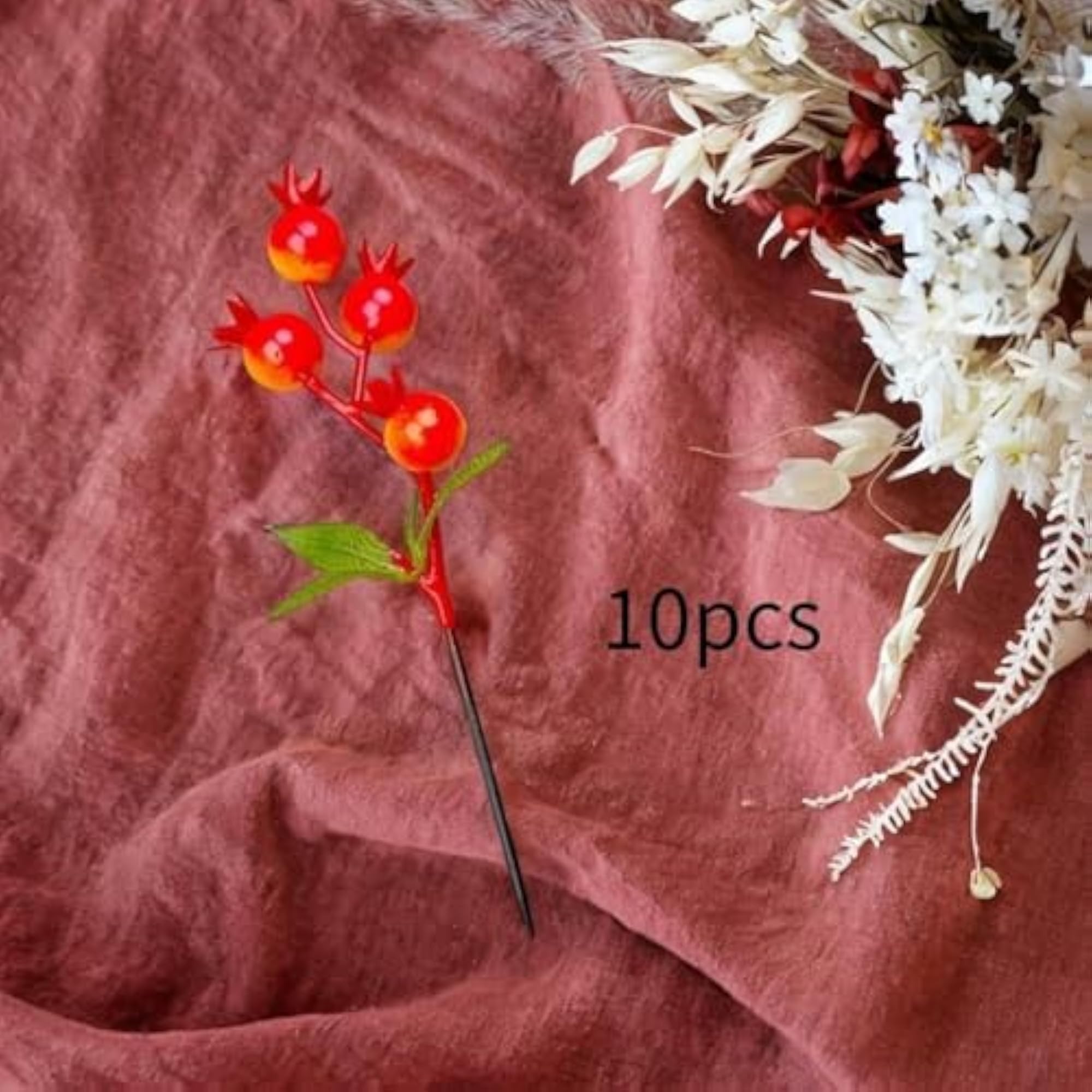 10x Artificial Pomegranate Tree Branch for Vase Home Party Decoration