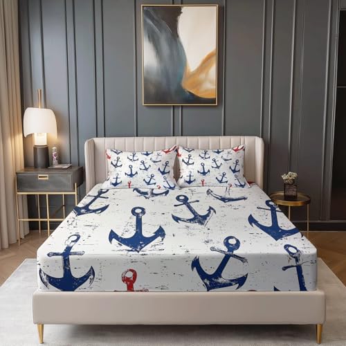 Drap housse 180x200 ne glisse pas microfibre anti-plis imprimé mer - 2