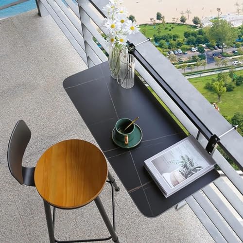 Mesa de balcón colgante para exteriores, mesa pequeña plegable para terraza, jardín, mesa auxiliar de barandilla para ahorrar espacio (negro, 120 x 35 cm)