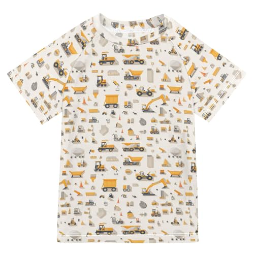 KLL Bathing Suit Girls Short Sleeve Rash Guard Swimsuit 5T Construction Scene Build A House Grader Concrete Mixer Truck