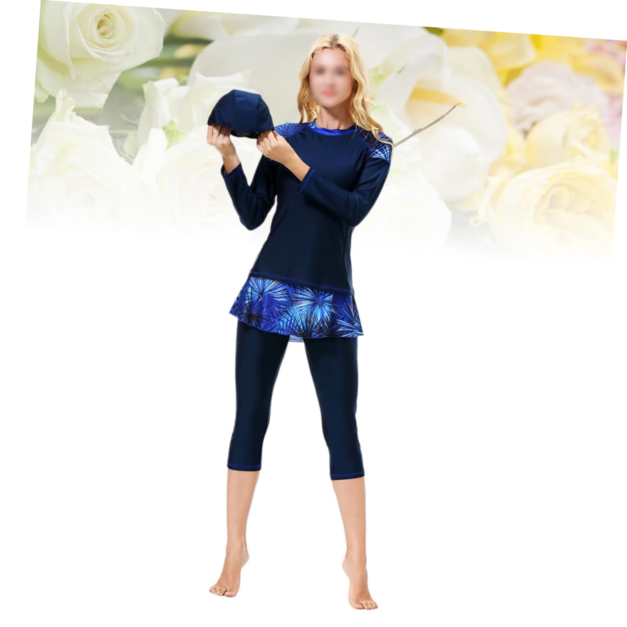 Traje De Baño Conservador De 3 Piezas Kit De Pantalones De Abrigo De Baño Traje De Baño Modesto Vestido De Playa para Mujer Ropa De Playa para Mujer Vestido De Natación para