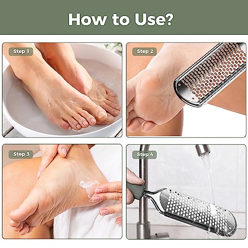 Image of Foot File Foot Scrubber Pedicure - Callus Remover for Feet Easkep Professional Grater Rasp Foot Scraper Corns Callous Removers Cracked Dead Skin Remover for Dry and Wet Feet (Grey Green)