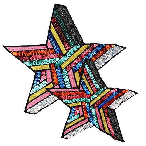 2 Pcs Colorful Sequined Star Embroidered Patches DIY Applique Shinning Patches for Clothing Bag Dress Sew On Badge