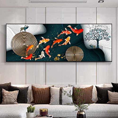 Poster carpe koi style chinois en toile de 30x90cm sans cadre pour salon