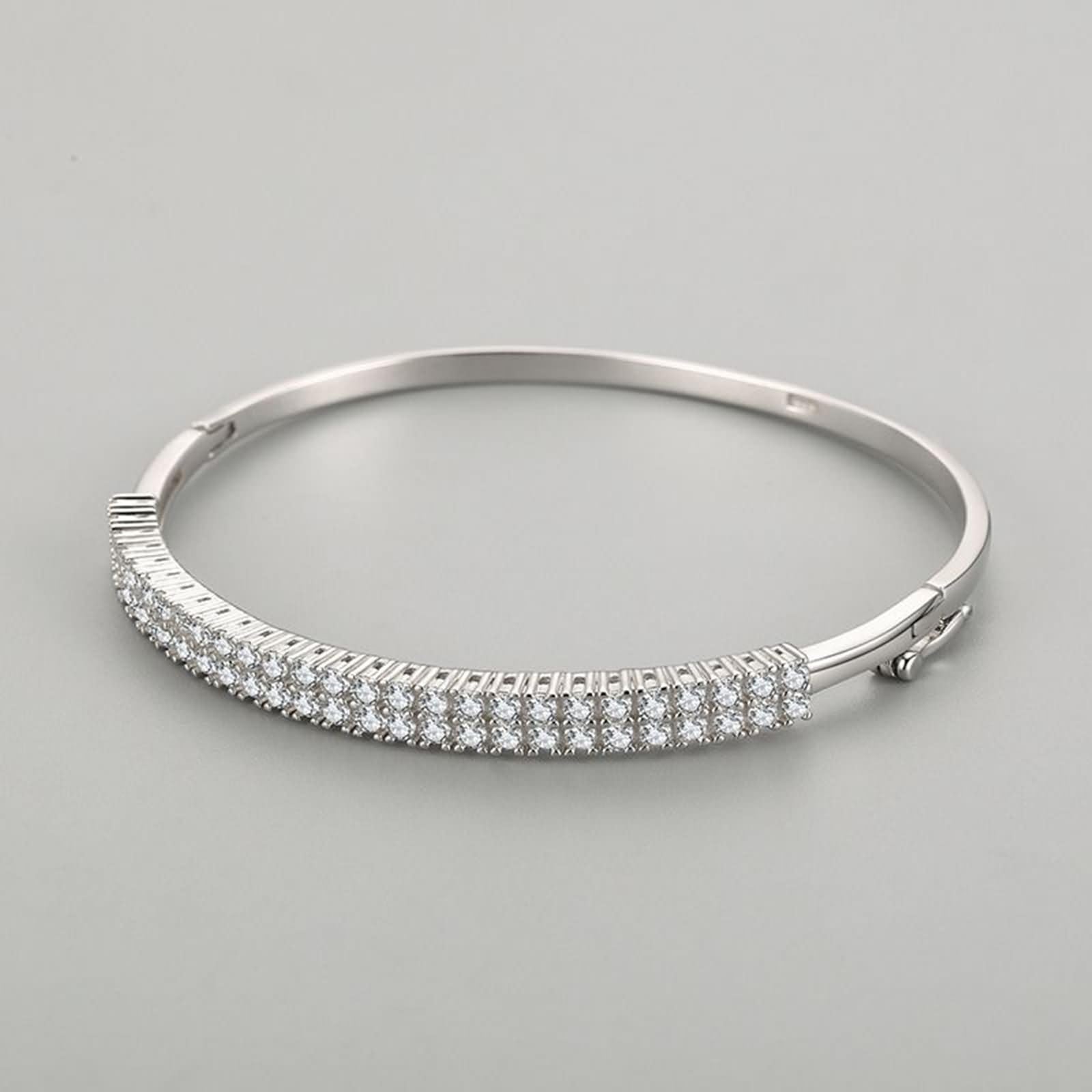 Pulseras de Oro Blanco 9 Kilates / 14 Kilates / 18 Kilates Mujer, Redondo con Diamante Creado, Cadena Extensible 16 CM + 5 CM, Pulseras de Plata de Mujer Ajustable