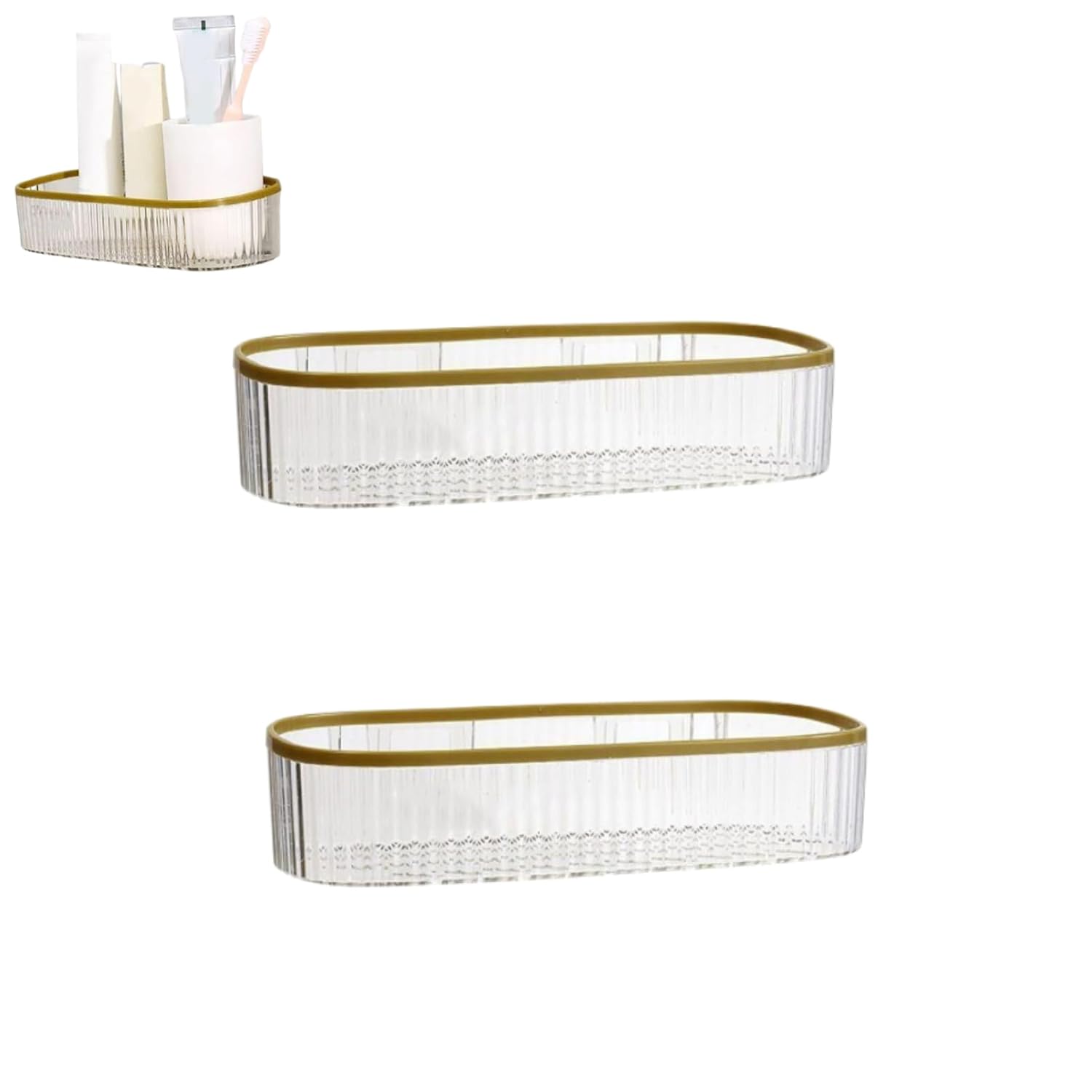 Wall Mount Organizer 2Pcs Reusable Plastic Shower Caddy No Drilling Clear Wall Mount Shower Shelves Transparent White Adhesive
