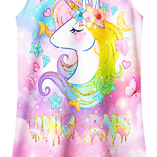 Lqsz Girls Nightgowns Crystal Unicorn Nightdress Nightie Sleepwear Pajamas Flutter Short Sleeves Nightgown For Girls 4 5T #TOP3