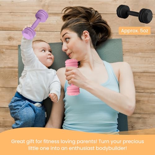Image of Baby Dumbbell Toy - Silicone Dumbbell Teether Toys Weight Rattle Sensory Toy for Babies - Great Gift for Baby and Toddler Girls or Boys (Pink)
