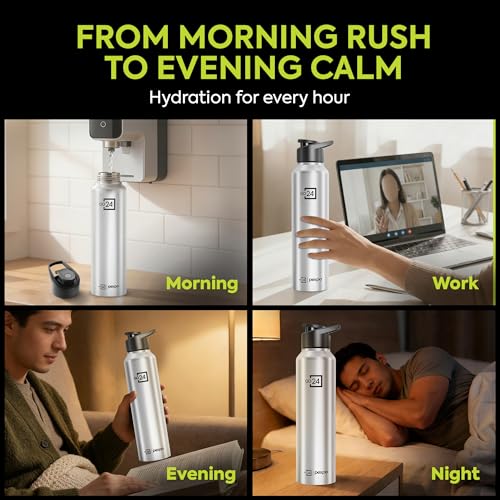 Image of Water Bottle 1 ltr Go24 Stainless Steel Sports /Fridge Bottle with Sipper Cap (Pack of 6)| Single Wall | For Home, Office, Gym, Travelling | Lightweight | Craft Pro 950ml | Silver