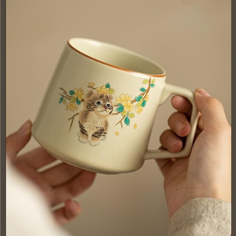 Tea Cup Ruyao Cute Cat Teacup Ceramic Set Office Mug Soaking Container