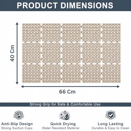 Image of LUXEHOME International Rubber Shower Mat for Bathroom Floor Anti Slip Water Resistant Tile Pattern Bath Tub Shower Matt Heavy Duty 40x66 Cm Taupe Pack of 1