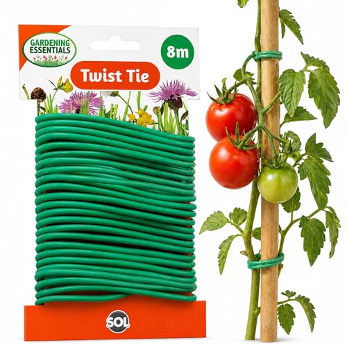 SOL 8m Soft Twist Garden Ties for Climbing Plants 3.5mm Green Cable Ties Flexible & Reusable Plant Ties for Outdoor Plants Vines Shrubs & Trees for Securing Organising & Creating Garden Space