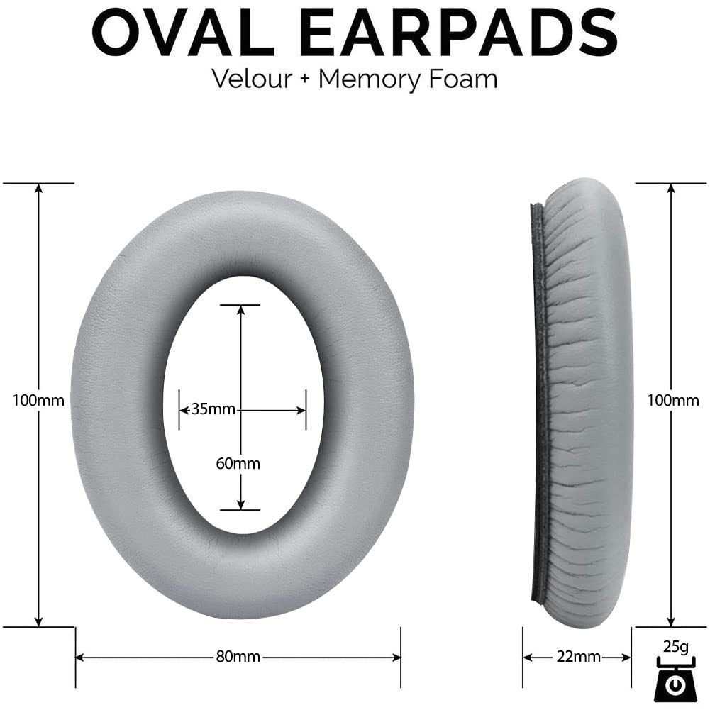 QC35 Almohadillas de repuesto para auriculares, QC35, QC35ii, almohadillas de repuesto para auriculares - Compatible con Quiet Comfort35, QC25, QC35ii, QC15, AE2, AE2i-Cómodo y duradero (plata)