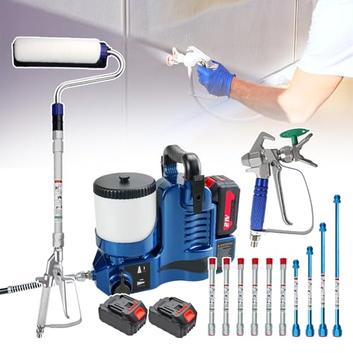 QJJML Pulverizador Pintura Portátil Sin Aire 500 W, Máquina Pulverizadora Sin Cable 1,2 litros, Pulverizador Pintura Alta Presión con Batería 5000 Mah Y 4 Boquillas, 6 Velocidades Ajustables.